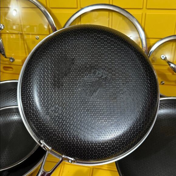 HEXCLAD 7-Piece Nonstick Stainless Steel Frying Pan Set 8 10 12- Lids Wok $600 - Picture 8 of 10